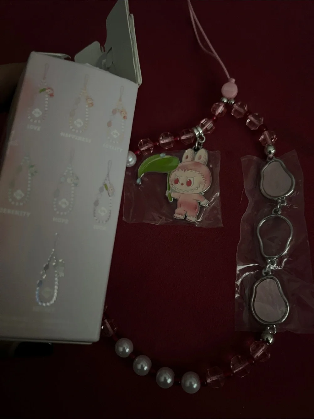 Big Into Energy Pink Beaded Kids Charm Strap with Bunny Leaf Charm